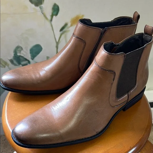 Franco Vanucci Men's Brown Leather Zip and Stretch Chelsea Boots - Picture 12 of 12